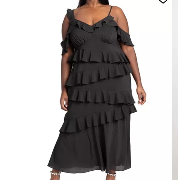 ELOQUII Asym Ruffle Maxi Dress Sz 14 - Picture 1 of 8